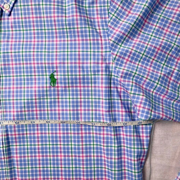Ralph‎ Lauren Men Plaid Blue Pink Button Down Shirt Pony Long Sleeve Medium M - Picture 5 of 8